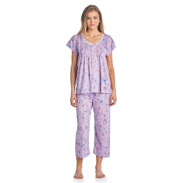 Casual Nights Women's Short Sleeve Lace Dot Capri Pajama Set