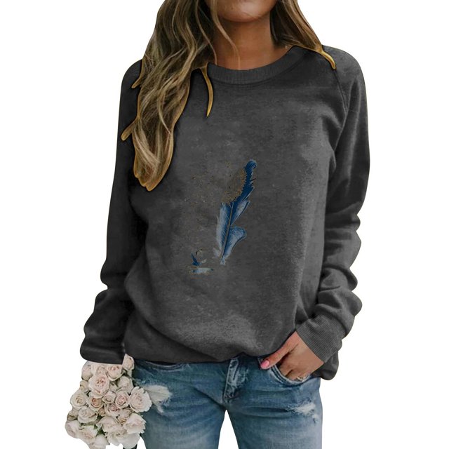 Ichuanyi liquidación de la moda femenina estampada las mangas largas sueltas blusa redonda del cuello redondo del cuello sudadera ICHUANYI WER202308214296