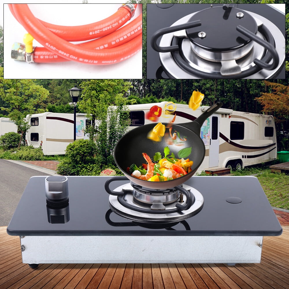 Black Rectangular Boat Caravan Burner RV Camper LPG Gas Stove Hob with Tempered Glass Gas Stove