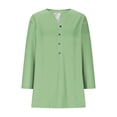 thumbnail image 6 of Tops for Women Plus Size 3/4 Sleeve Solid Color Casual Button V Neck Three Quarter Sleeve T-shirt Loose Shirt Green XXXXL, 6 of 6