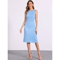 thumbnail image 4 of Unique Bargains Women Boat Neck Textured Sleeveless Sheath Dress M Light Blue, 4 of 6