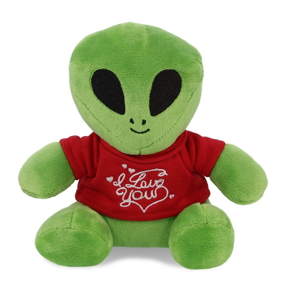 DolliBu I LOVE YOU Super Soft Space Alien Plush- Cute Alien Plush Stuffed Toy with I Love You Red Shirt For Valentine, Anniversary, Romantic Date, Boyfriend, or Girlfriend Gift - 6 Inches