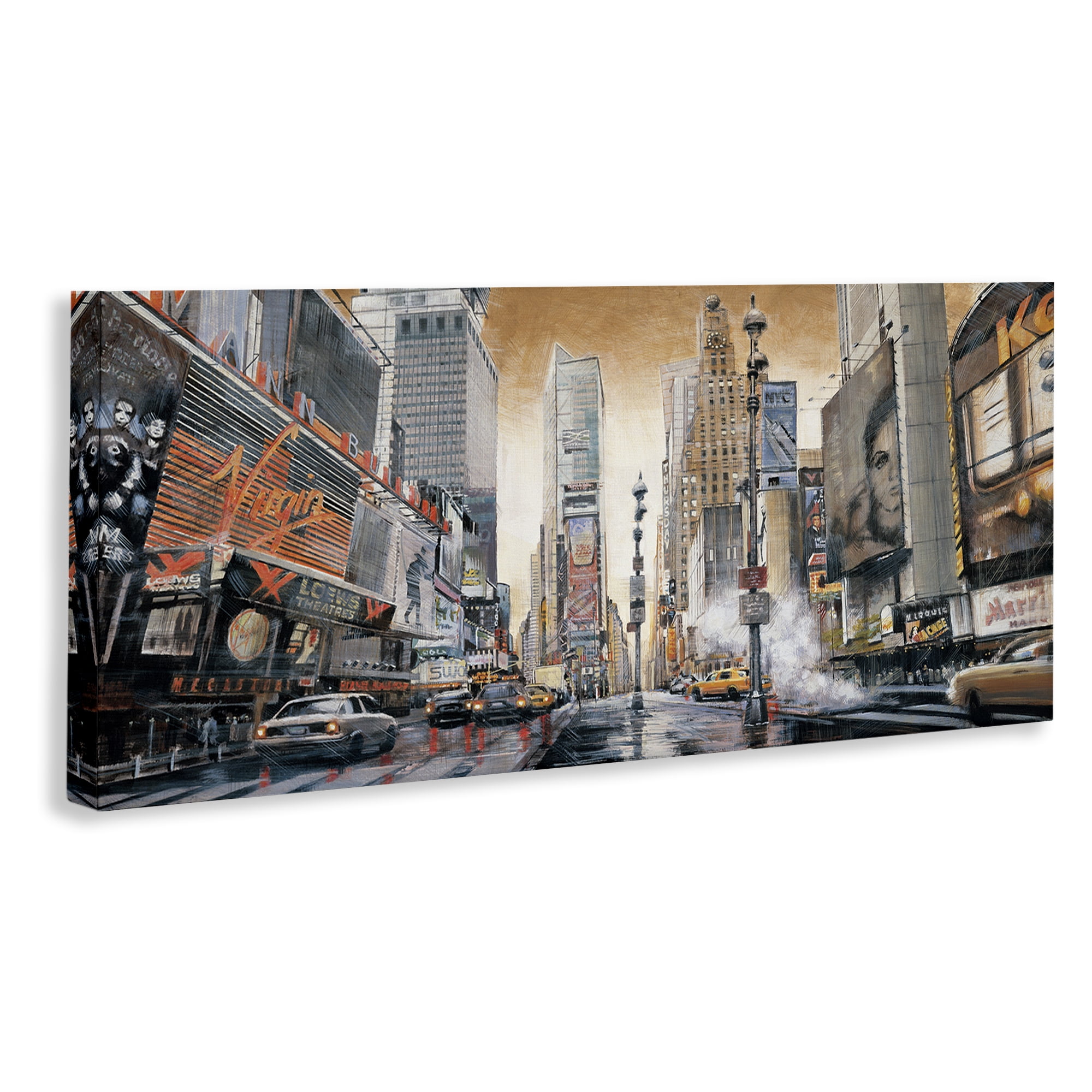 Stupell Industries New York Cityscape Scenery Painting Gallery Wrapped Canvas Art Print Wall Art, 30 x 13