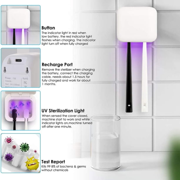 Uv Toothbrush Cleaner Wall Mount Toothbrush Cleaner Rechargeable Toothbrush Holder Uvc-led Toothbrush Cleaner UV Toothbrush UVC-LED Rechargeable Toothbrush Holder Wall Mount ANGGREK No
