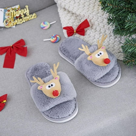 

Winter Christmas Plush slippers Family Parent Child Leaky Toe Slippers Slip on Indoor Outdoor Cozy & Warm Non-slip Home Slippers House Shoes