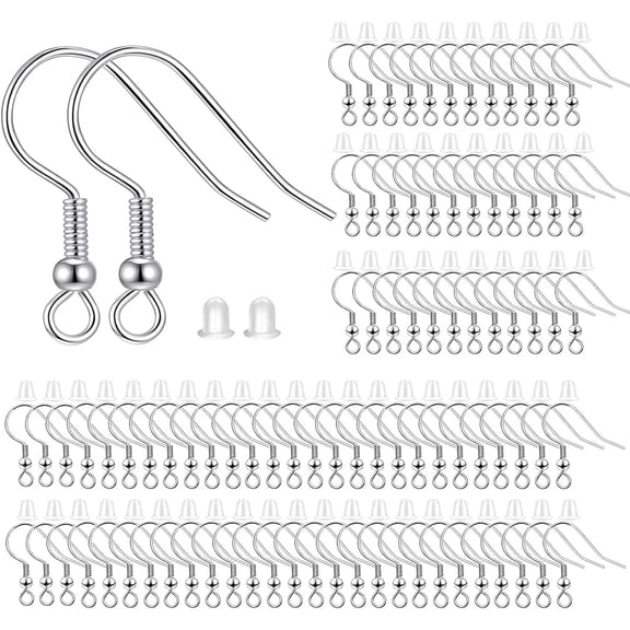 Fish Hook Earring Hooks 150pcs Earring Findings with Backs for Ear Wire Supplies Ear Post Making DIY (150pcs Silver Earrwires and 150 pcs Backs, Total 300pcs)