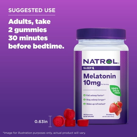 Natrol® Melatonin Sleep Aid Gummies, Fall Asleep Faster, Strawberry, 10mg, 140 Count