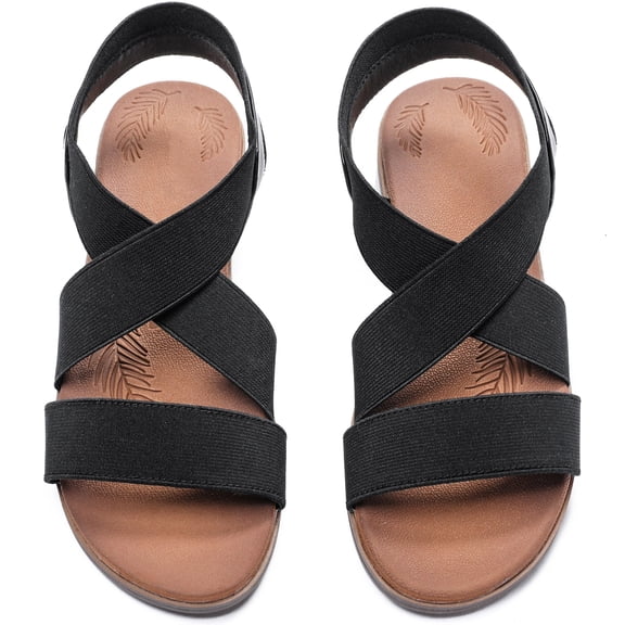 Ataiwee Women's Flat Slide Sandals - Fashionable Elastic Ankle Strap Comfortable Flat Summer Sandals.
