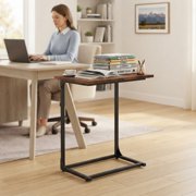 C Shaped End Sofa Table, TV Tray Couch Side Table for Living Room, Bedroom, With widened tabletop,27(H) x 21.1(W) x 11.4(D), Brown