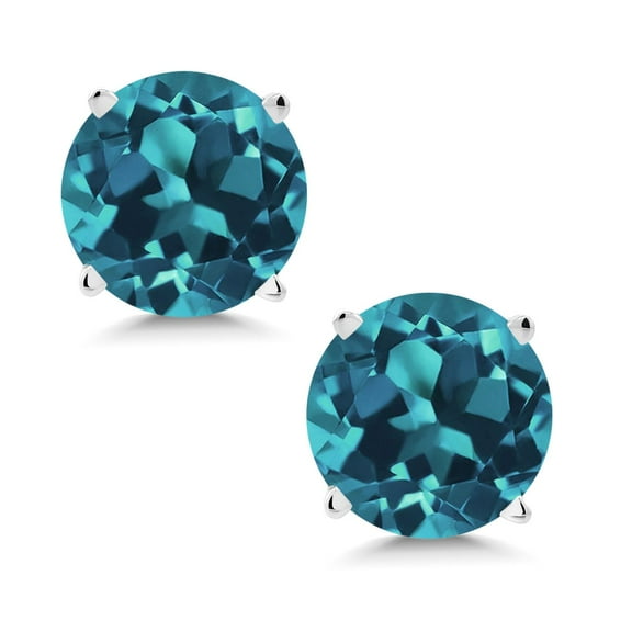 Gem Stone King 14K White Gold London Blue Topaz Stud Earrings for Women Men | 2.20 Cttw | Gemstone Birthstone Round 6MM | Fine Jewelry Gifts for Her Mom Women Wife