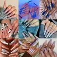 thumbnail image 2 of 24 uñas postizas largas en blanco y negro (tipo pegamento), lindas uñas medianas de bailarina para mujeres, uñas postizas de cristal de ataúd acrílico con pegamento para arte de uñas, 2 of 5