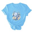thumbnail image 3 of UPPADA Easter Femmes Oeufs Imprimé T-Shirts Heureux Easter Graphique Bunny Rabbit Mignons T-Shirts Manches Courtes Décontracté Col Rond T-Shirts Été Basique Coupe Régulière Chemises Bleu,G, 3 of 5