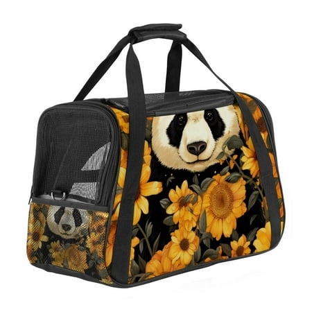 Panda Sunflower Luxury Pet Carrier Bag - Durable 900D Oxford Cloth Tote for Travel - Soft Base  Comfortable Nylon Webbing - 17x10x11.8 in/43x26x30 cm
