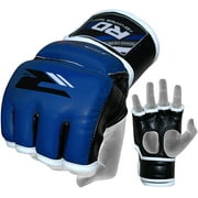 RDX Maya Hide Leather MMA Grappling Gloves, Blue, Medium