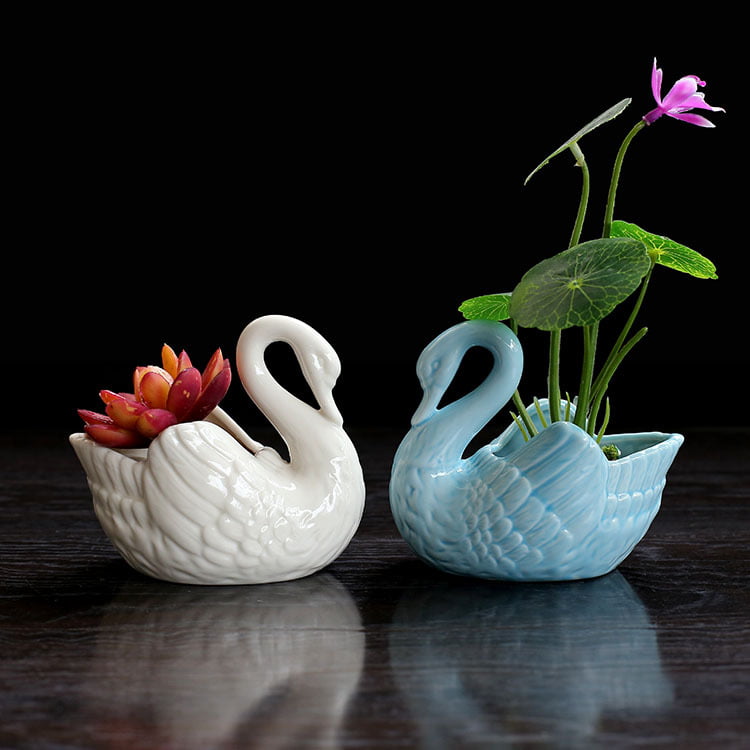 Ceramic Small Swan Flower Pot White Horse Flowerpot Planter Succulents Plant 