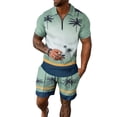 thumbnail image 2 of Mens Beach Vacation Outfit Set Short Sleeve Quarter Zip Polo Shirt and Shorts 2 Piece Matching Set Short Sets for Men, 2 of 6