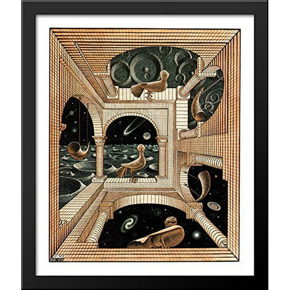 Other World 28x34 Large Black Wood Framed Print Art by M.C. Escher