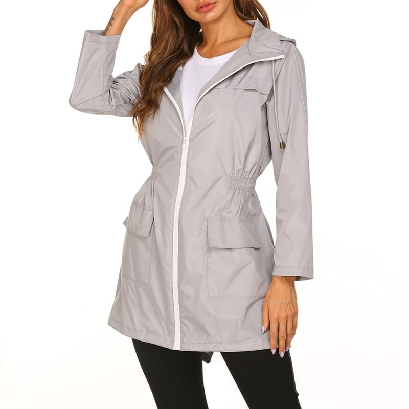 Lightweight Raincoat for Women Sttech1 Packable Hooded Rain Poncho Jacket Windbreaker Waterproof with Zipper Outdoor 