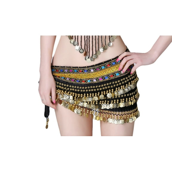 Hip Scarf Belt Sequin Stage Parties Tribal Style Cabaret Red Black Gold Coins