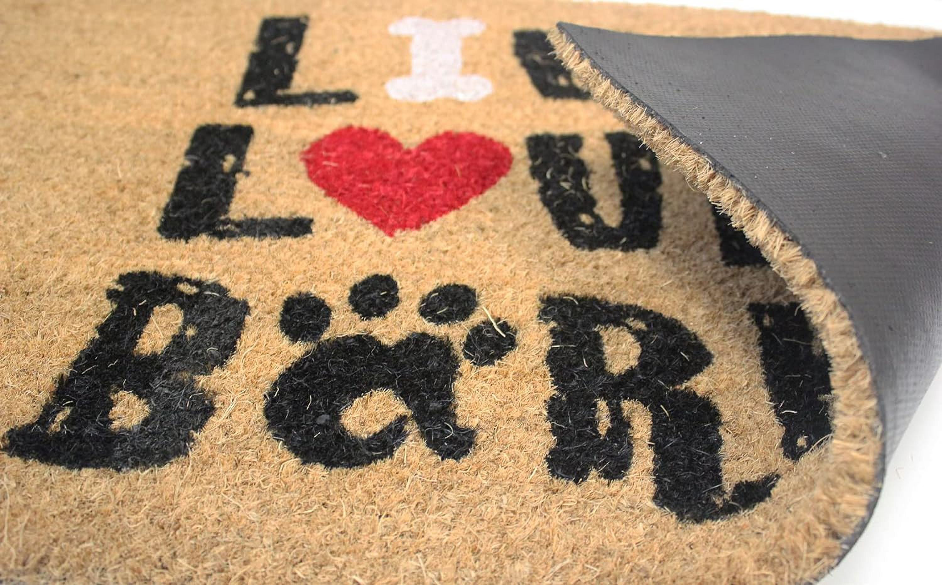Kashi Home Printed Coir Fiber 18x28 Non-Slip Doormat, Durable Outdoor / Indoor Rug, Entryway, Front Door, Porch, Patio, Welcome Mat, Animal Lover Theme, Cat Dog Pet Design Decor (Live, Love, Bark)