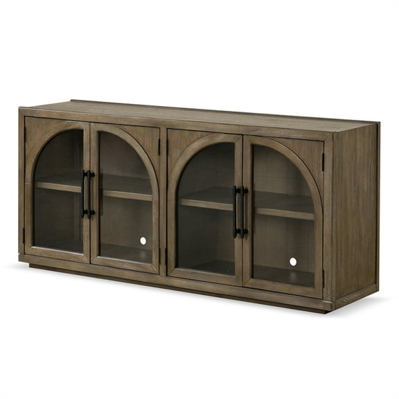 Furniture of America Vrusales Wood 4-Door Oak Server with Glass Doors