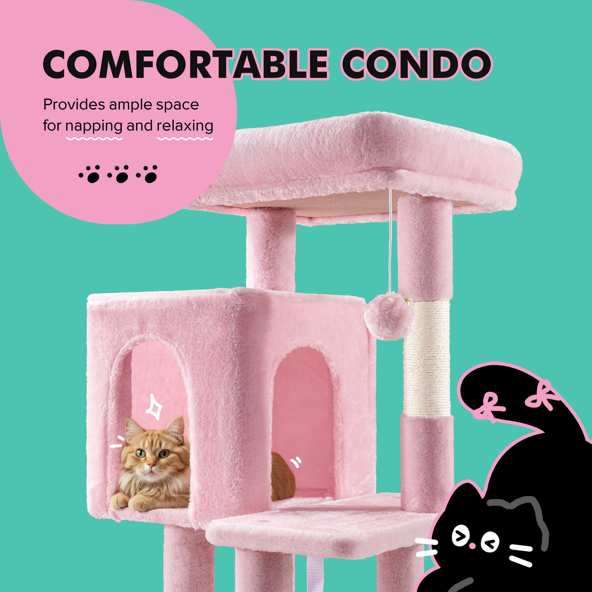 Einfach 29" Cat Tree Tower with Plush Perch Condo House for Indoor Cats & Scratching Post, Pink