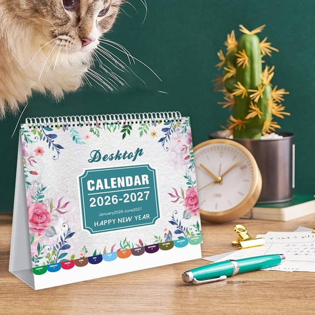 Adorno de Calendario de Escritorio 2026-2027 | Calendario de 18 Meses | Artículos para La Oficina En Casa | Días Festivos de Ee. Uu. | 20,5 X 20,5 Cm | 1 Unidad