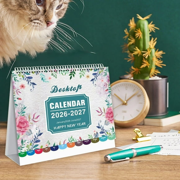 Calendario de escritorio de 18 meses (2026-2027), adorno de escritorio, calendario de pie, plegable, para el hogar, la oficina, días festivos en EE. UU.