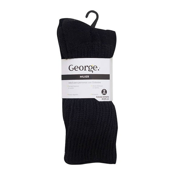 Calcetas George para Mujer, Diabético 2 Pares Negro Unitalla
