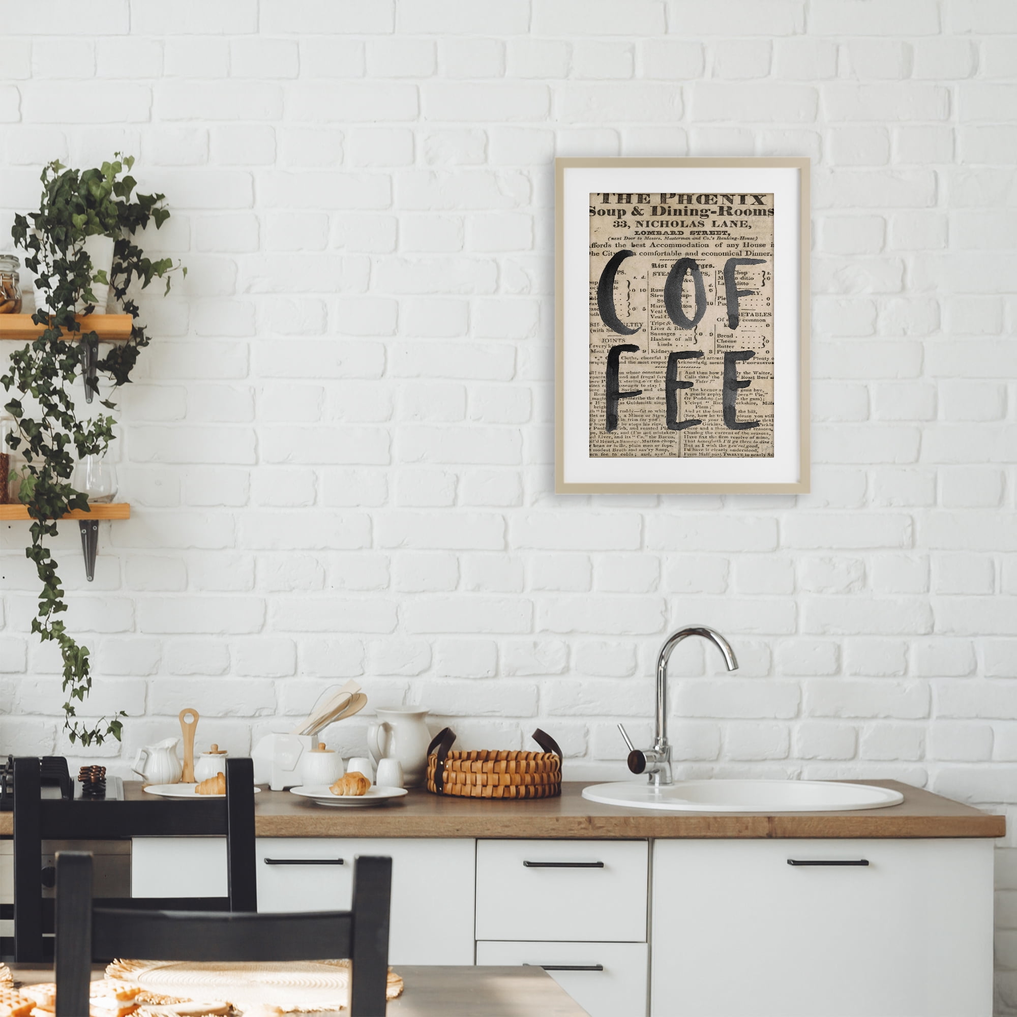 Stupell Industries Vintage Coffee Newspaper Birch Framed Print Under Glass, design by Lucille Price