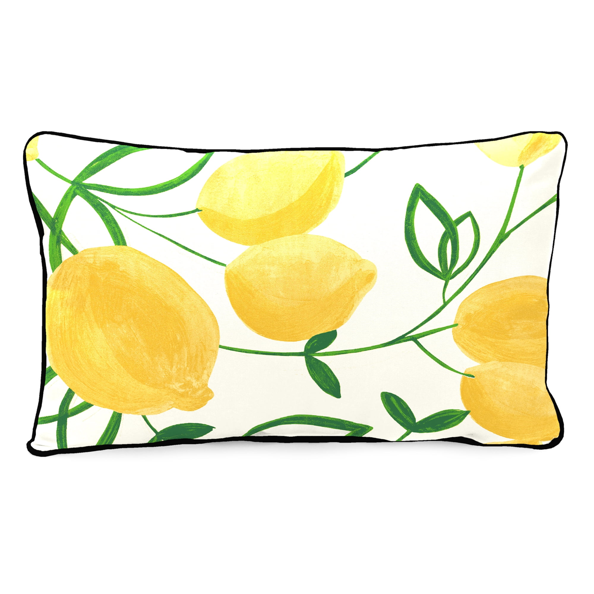 Jordan Manufacturing 12" x 16" Home Sweet Home Lemons White Novelty and Fruit Reversible Rectangular Outdoor Lumbar Throw Pillow with Welt