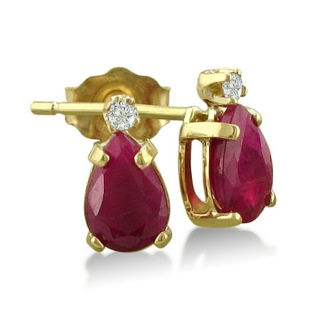 1 1/4ct Pear Shaped Ruby and Diamond Earrings in 14k Yellow Gold