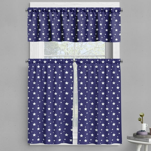 Ambesonne Sky Valance & Curtain, Scattered Abstract Stars Art, 55"x24", Navy Blue and White