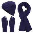 thumbnail image 2 of Tnobhg 3Pcs/Set Unisex Winter Beanie Hat Long Scarf Gloves Set Solid Color Ribbed Texture Warm Knit Scarf Mittens Hat Set, 2 of 7