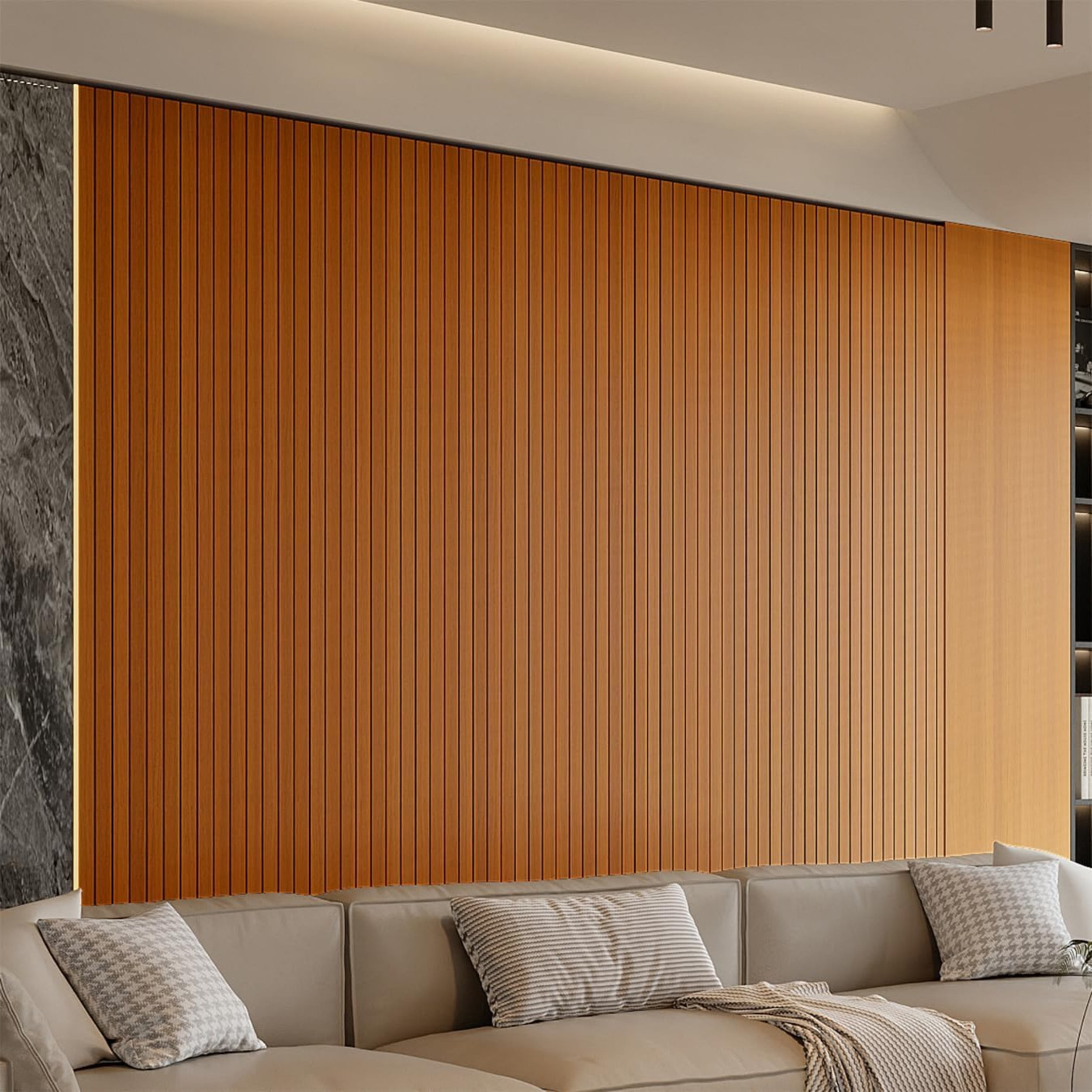 Peel and Stick PVC Slat Wall Panel 118"x15.75" Self-Adhesive Thick Faux Oak Wood Grain Wallpaper Panel 3D Soundproof Wall Panels for Walls & Ceilings