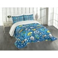 thumbnail image 3 of Ambesonne Space Quilted Bedspread Set 3 Pcs, Alien and Human Astronaut, Queen Size, Blue Grey Yellow, 3 of 5