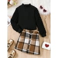 thumbnail image 3 of Mikrdoo Girls Patchwork Mock Neck Lantern Long Sleeve Knit Top and Plaid Skirt Set, 2-Piece, Sizes 7-14, 3 of 9