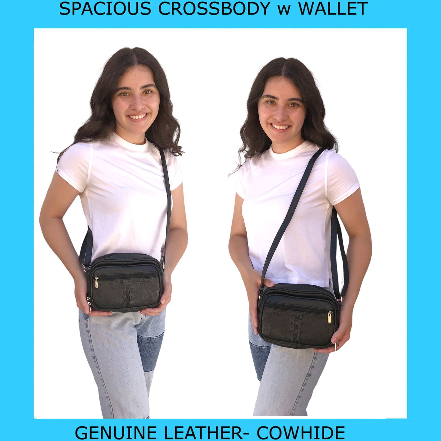 Cowhide Leather Womens Shoulder Purse Small Cross Body Organizer Bag with...