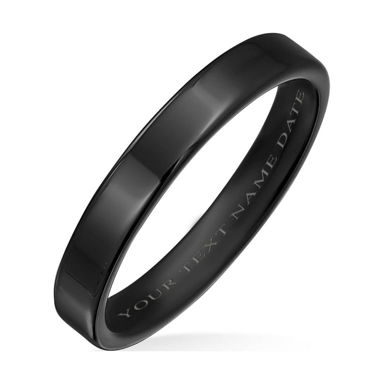 Plain Simple Thin Cigar Flat Couples Titanium Wedding Band Rings for Men for Women Polished Black Comfort Fit 3MM