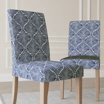 No. 918 Selene 2-Pack Ogee Print Stretch Fit Elastic Dining Chair Cover Pair, Navy Blue