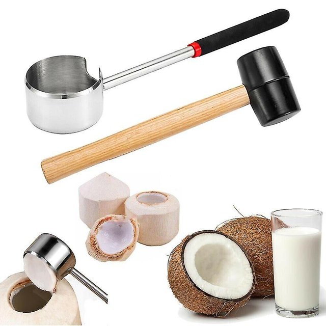 Juego de 2 uds de abridor de coco, Kit de herramientas de apertura portátil, martillo de goma duradero para tienda de casa LingWen 8390612362446