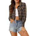 thumbnail image 1 of INSPIRE CHIC Women Classic Vintage Button Front Closure Chest Pocket Plaid Crop Jacket M Orange, 1 of 6
