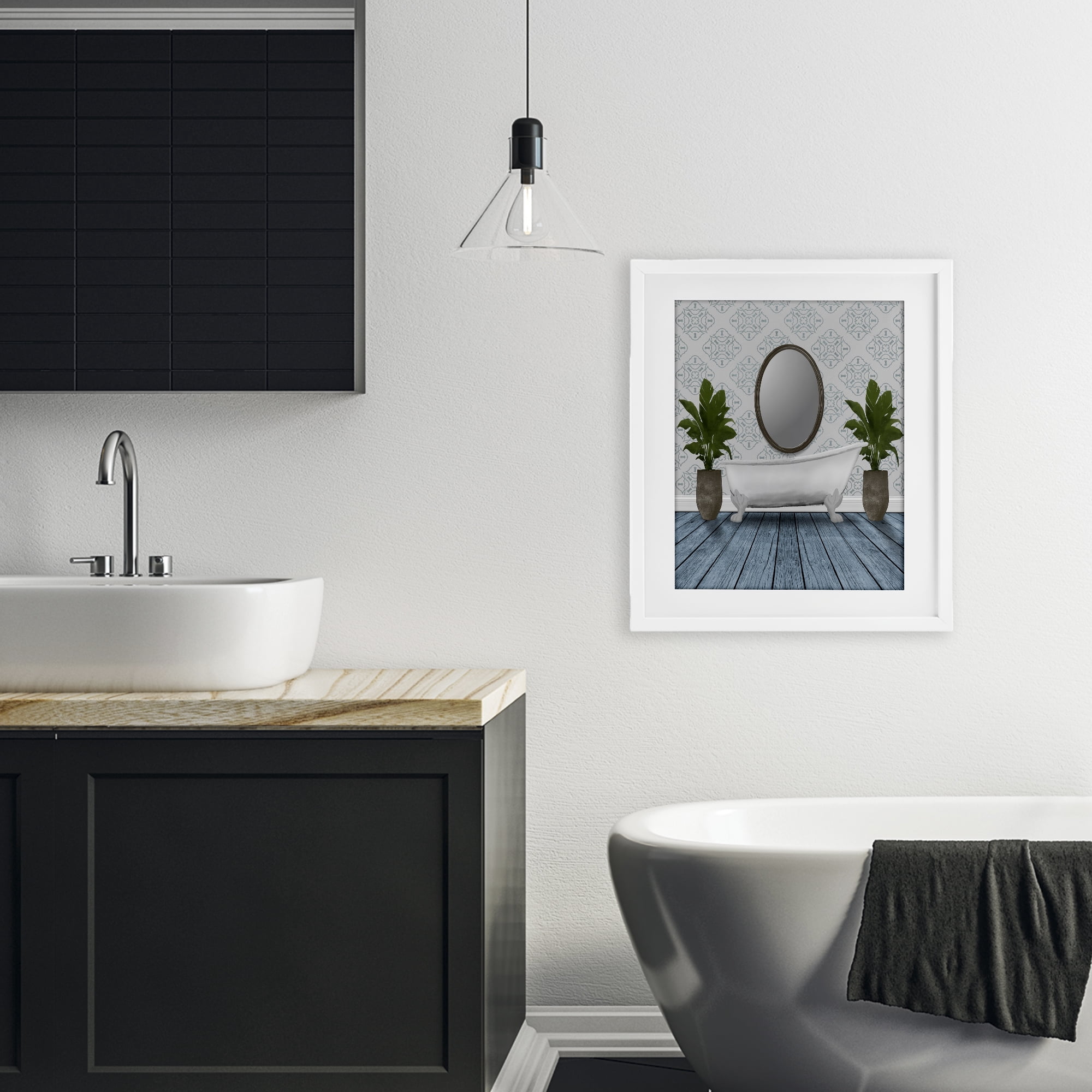 Stupell Industries Restful Wash Bathtub White Framed Print Under Glass, design by Marcus Prime