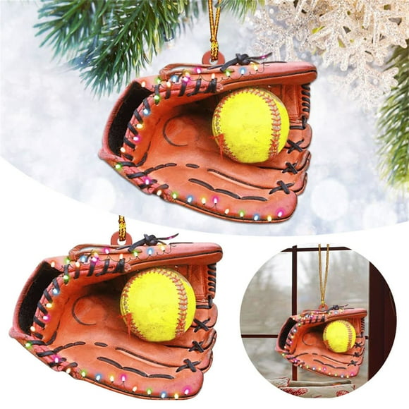 ViLaViDe Personalized Softball Glove Ornament Softball Custom Name Ornament Softball Glove Flat Ornament Softball Lover Custom Softball Gift For Softball Player Softbal Ornament, Brown