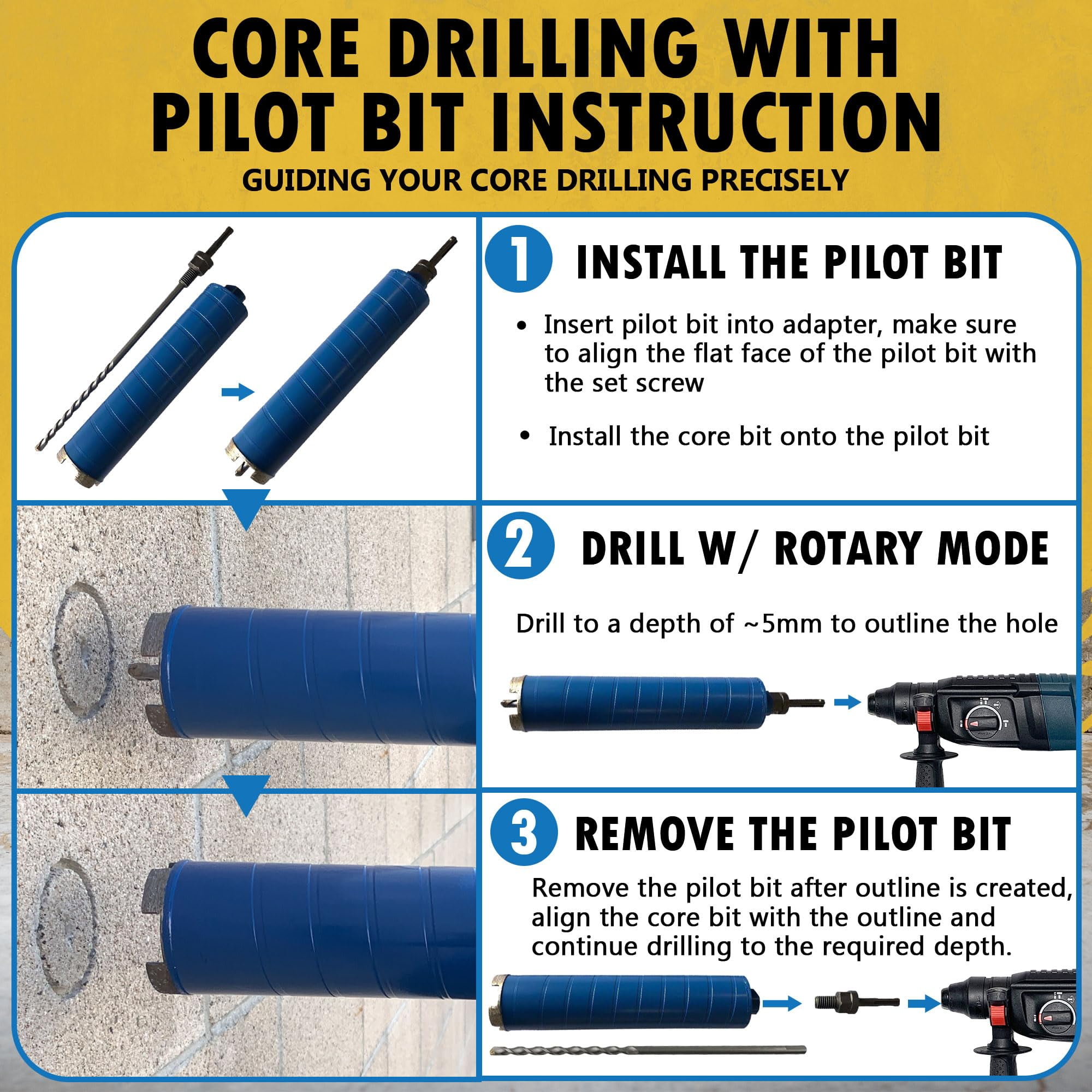 EDiamondTools 1-1/8" Diamond Core Drill Bit for Brick, Block w SDS Plus Pilot Bit Adapter