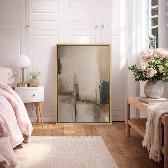 Framed Canvas Print Wall Art Neutral Abstract Print Soft Earth Tones Artwork For Living Room Decor - 16"x24" NATURAL