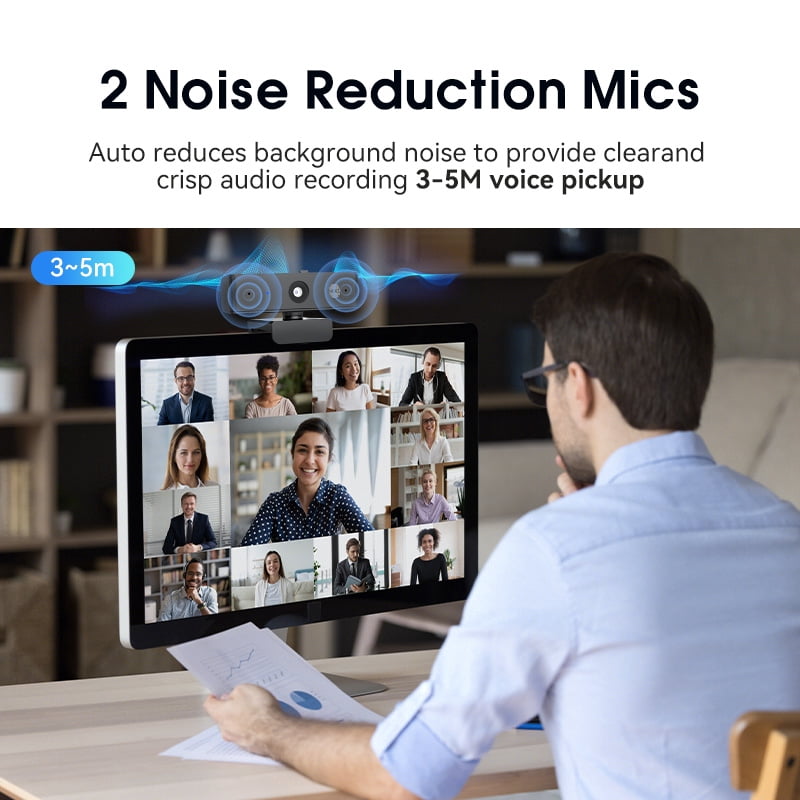 4K Ultra HD USB Webcam, 90FPS High Frame Rate Auto Focus Camera with Dual Mic Noise Reduction for Video Conference Live Streaming