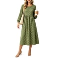 thumbnail image 2 of SAWOBUUN Womens Long Sleeve Dresses High Waist Crewneck Polka Dot A-Line Casual Midi Tshirt Dress with Pockets, 2 of 5