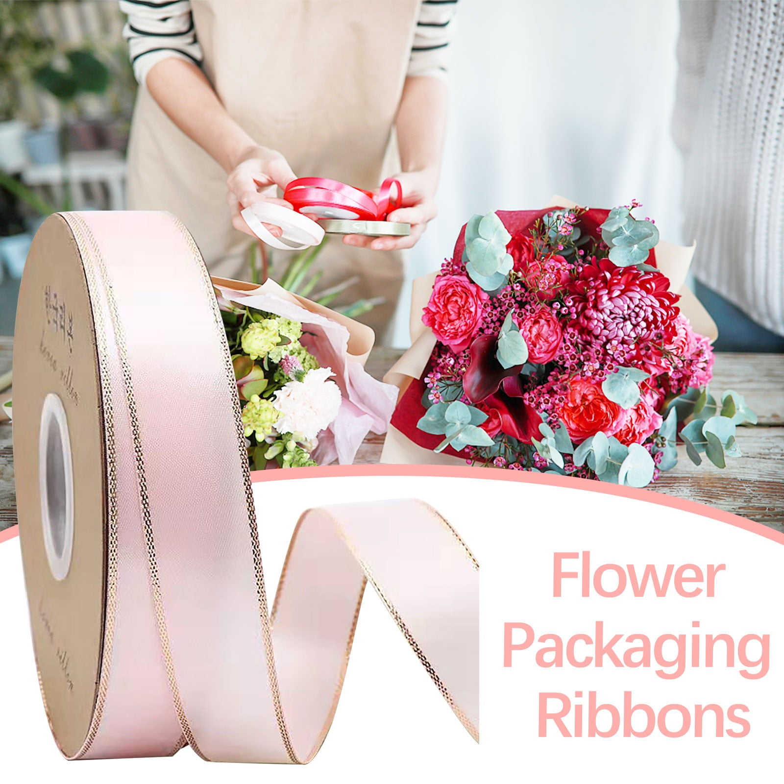 Jubipavy Ribbons .3cm Double Gold Edged Polyester Ribbon Gift Flower Packaging Ribbon Decoration Ribbon DIY Ribbon