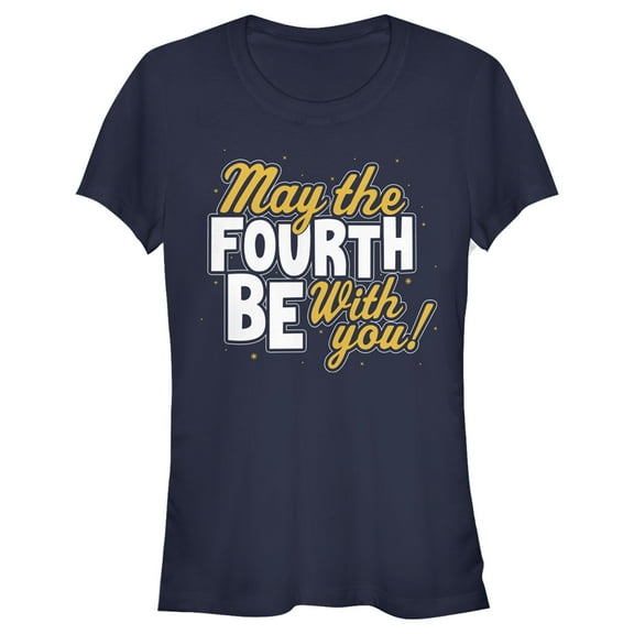 Junior's Star Wars May the Fourth Be With You Gold and White Graphic Tee Navy Blue X Large